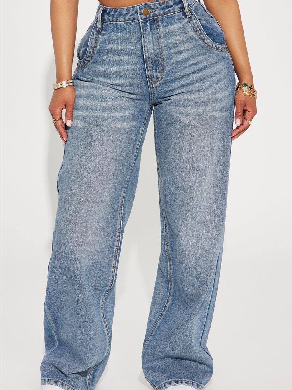 Fashion Nova Medium Blue Wide Leg High Rise Jeans